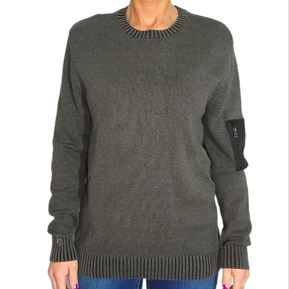 Trash Nouveau Cotton/Acrylic Cargo Sweater Size Medium Green Grey